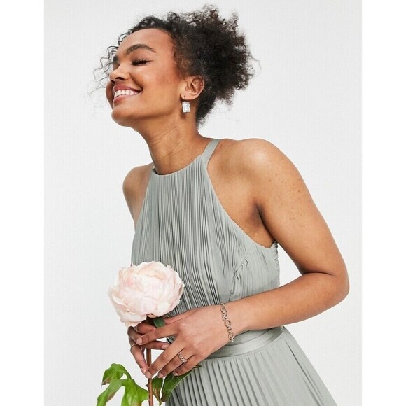 ASOS Design Bridesmaid Pleated Pinny Maxi Dress with Satin Wrap Waist Size 4 New - Picture 12 of 12